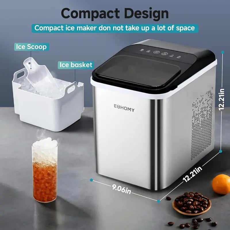 EUHOMY Portable Nugget Ice Maker  35 lbs/Day Output, 8-Minute First-Batch Time, Self-Cleaning, Chewable Ice for Home, RV, or Outdoor Events