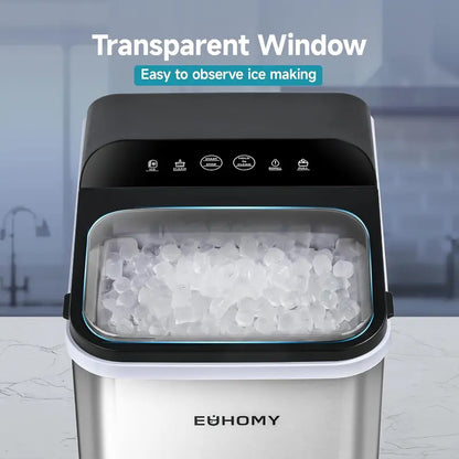 EUHOMY Portable Nugget Ice Maker  35 lbs/Day Output, 8-Minute First-Batch Time, Self-Cleaning, Chewable Ice for Home, RV, or Outdoor Events