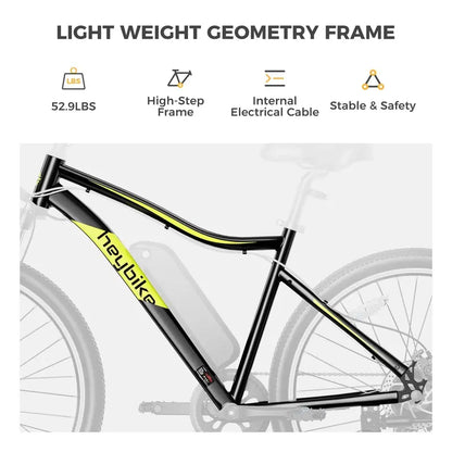 Heybike Race Max Electric Bike  500W Motor, 48V Battery, 27.5″ Tires, 7-Speed, Lightweight Commuter