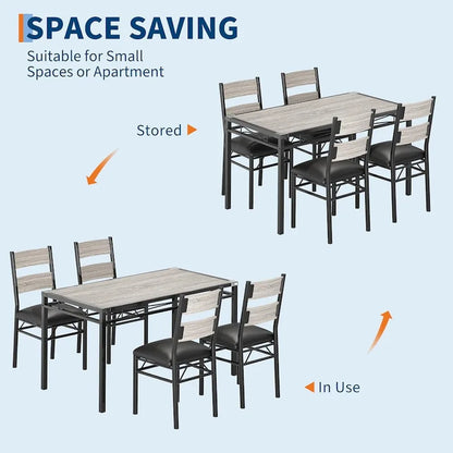 Wooden Dining Table Set with Upholstered Chairs for Kitchen