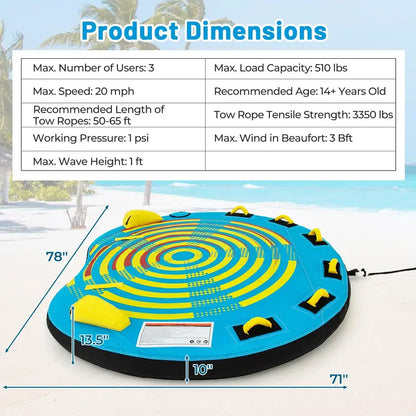 Multi-Rider Inflatable Boat Tube  13 Person Towable with Integrated Quick-Connect Fitting and Drain Plug
