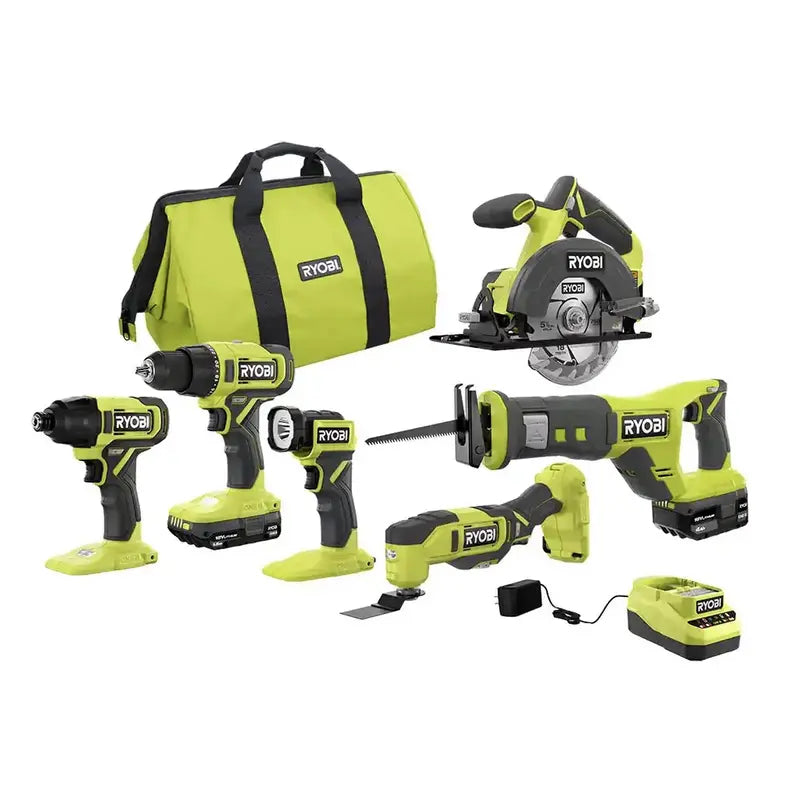 RYOBI ONE+ 18V 6-Tool Cordless Combo Kit (PCL1600K2) with Batteries and Charger