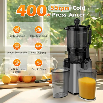 High-Capacity Slow Juicer — 5.8-Inch Feed Opening, Cold Press Masticating Technology for Nutrient-Rich Juice