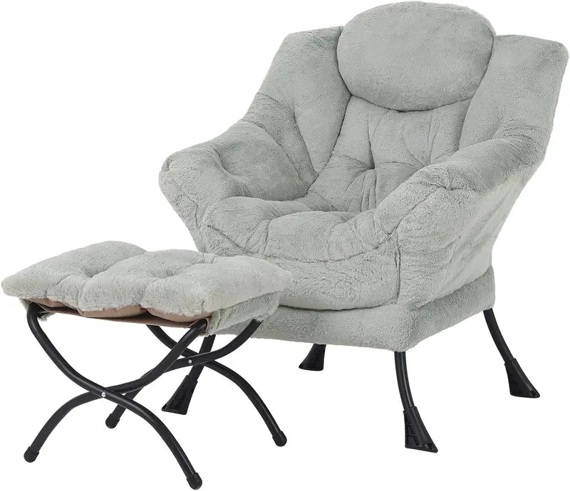 Welnow Compact Lazy Chair with Ottoman  Dark Grey Accent Armchair with Side Pocket & Footrest
