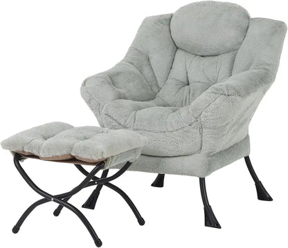 Welnow Compact Lazy Chair with Ottoman  Dark Grey Accent Armchair with Side Pocket & Footrest