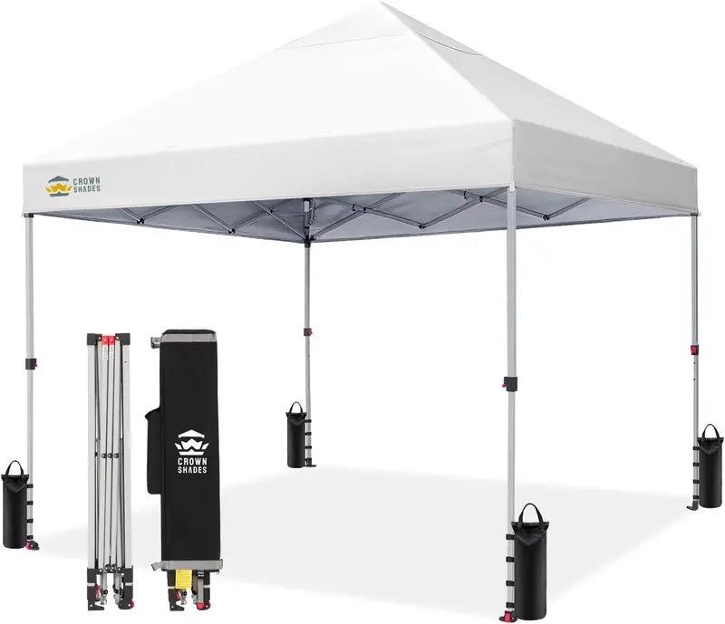 CROWN SHADES 10′ x 10′ Beach Canopy Tent: One-Push Deployment, Silver-Coated UV-Reflective Top, Three-Height Adjustment, and Sandbag Stability System