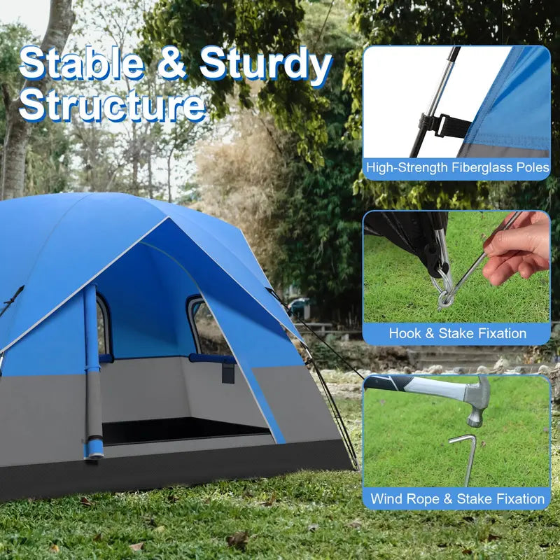2-3 Person Waterproof Dome Camping Tent with Removable Rainfly and Windproof Design