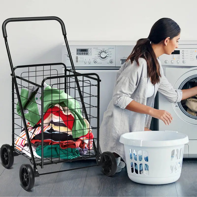 Heavy-Duty Foldable Grocery Cart with Smooth-Rolling Wheels