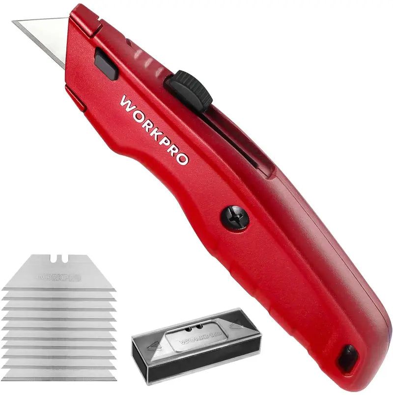 WORKPRO All-Metal Retractable Utility Knife  Heavy-Duty Box Cutter with 10 Spare Blades