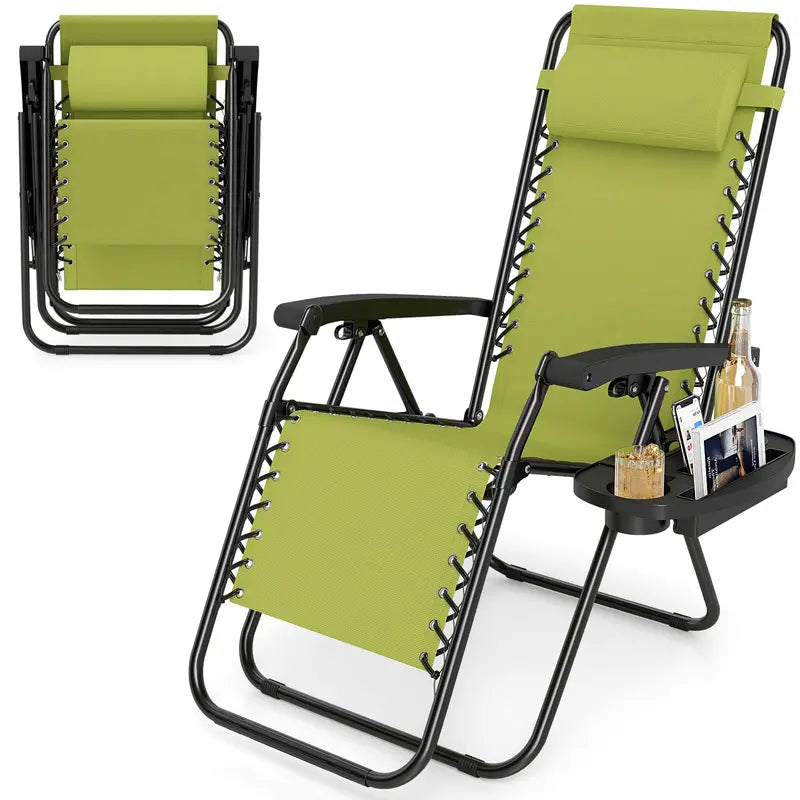 Zero-Gravity Recliner Chair  Ergonomic Backrest, Removable Pillow & Built-in Cup Holder Tray
