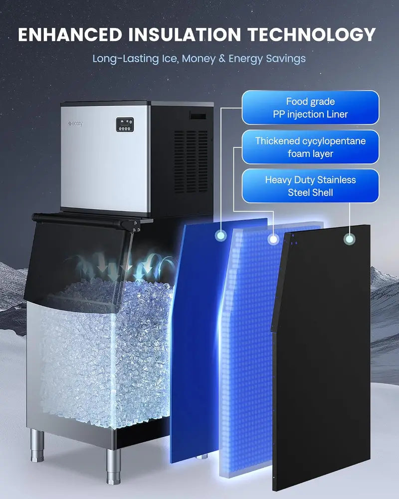 ecozy Countertop Ice Maker  9 Cubes in 6 Minutes, 26 lbs/Day Output, Self-Cleaning Function for Home, Office, or RV Use
