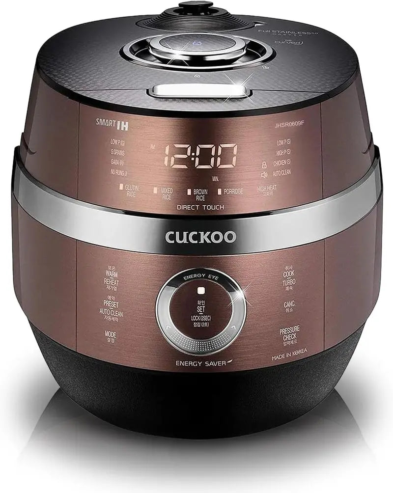 BrandName Induction Heating Pressure Rice Cooker, 6-Cup Uncooked Capacity, 13 Menu Options, Auto-Clean, Voice Guide