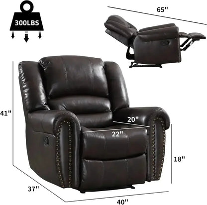 Classic Leather Manual Recliner  Traditional Single-Sofa Living Room Accent Chair