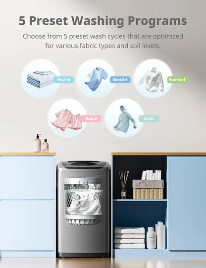 Comfee 0.9 cu.ft LED Portable Washer  Space-Efficient Full-Automatic Machine with 5 Wash Programs and Dual Rollers