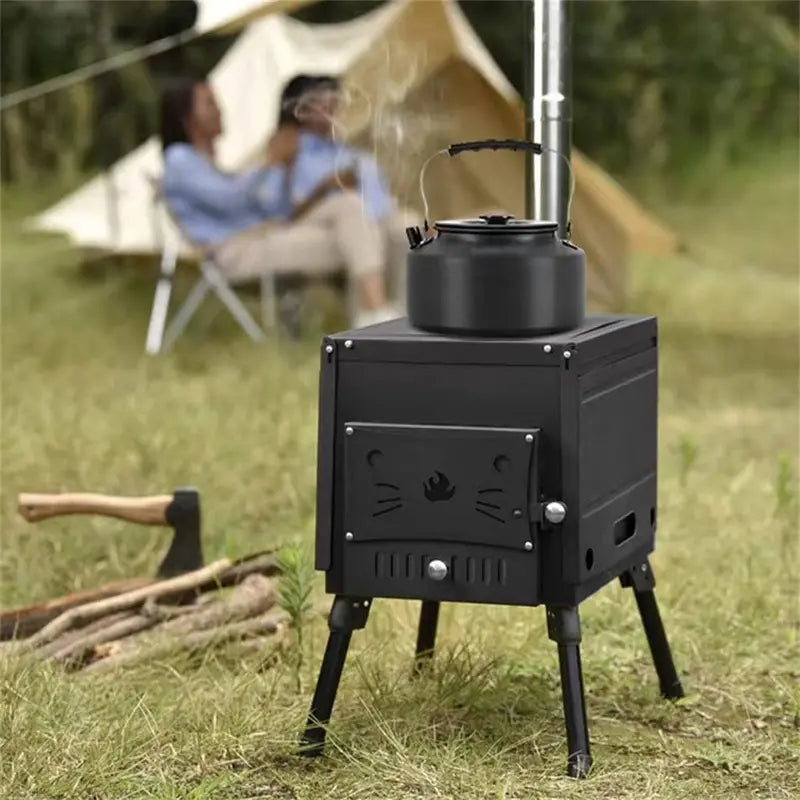 Portable Stainless Steel BBQ Grill  Foldable Wood Stove for Outdoor Camping by Grills