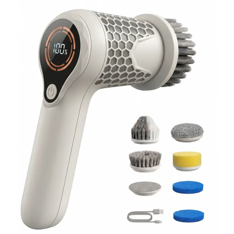 Dual-Speed Cordless Spin Scrubber with Multi-Surface Brush Heads and LED Indicator