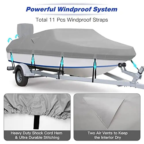 Fuprosico 600D Waterproof Winter Boat Cover with Motor Cover 17-19 ft Fits Bass Boat