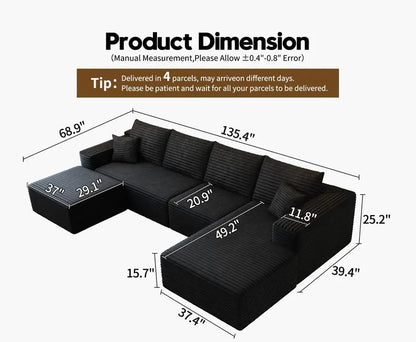 Cloud Modular L-Shaped Sectional Sofa  107.5-Inch Minimalist Corner Lounge with Deep Seating