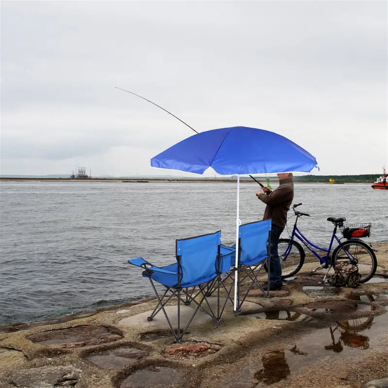 Arttoreal Double Beach Chair with Removable Umbrella Canopy,Portable Folding Beach Chair for Oudoor,Camping and Picnic,Blue