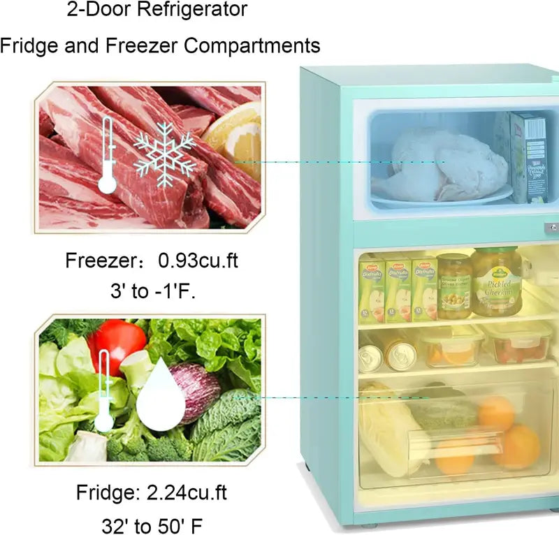 Antarctic Star 3.2 Cu Ft Compact Mini Refrigerator, Adjustable Thermostat, Double Door, Black/White