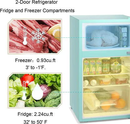 Antarctic Star 3.2 Cu Ft Compact Mini Refrigerator, Adjustable Thermostat, Double Door, Black/White