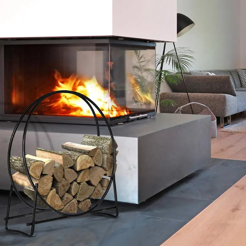 41-Inch Tubular Steel Log Hoop  Heavy-Duty Firewood Holder for Indoor Fireplaces or Outdoor Pits