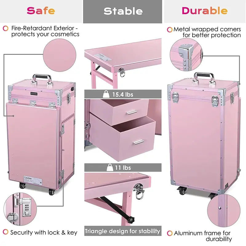 BYOOTIQUE Mobile Nail & Makeup Station  Rolling Cosmetic Trolley with Mirror and 4 Drawers