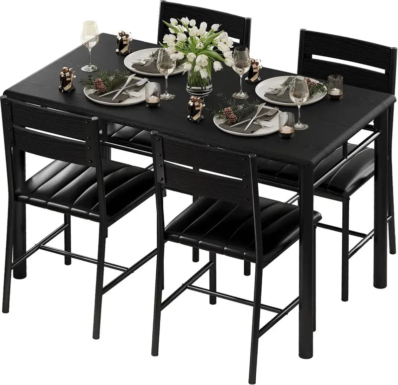 Wooden Kitchen Dining Set for Four Featuring Padded Chairs