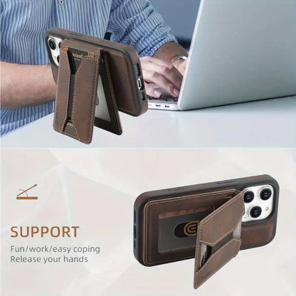 Magnetic Leather Wallet Case for iPhone  MagSafe Compatible with Card Slot