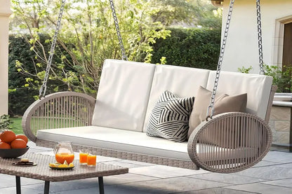 YITAHOME 3-Person Hanging Porch Swing  Wicker Outdoor Bench with Removable Cushions, Ideal for Patios, Balconies & Gardens (Brown)