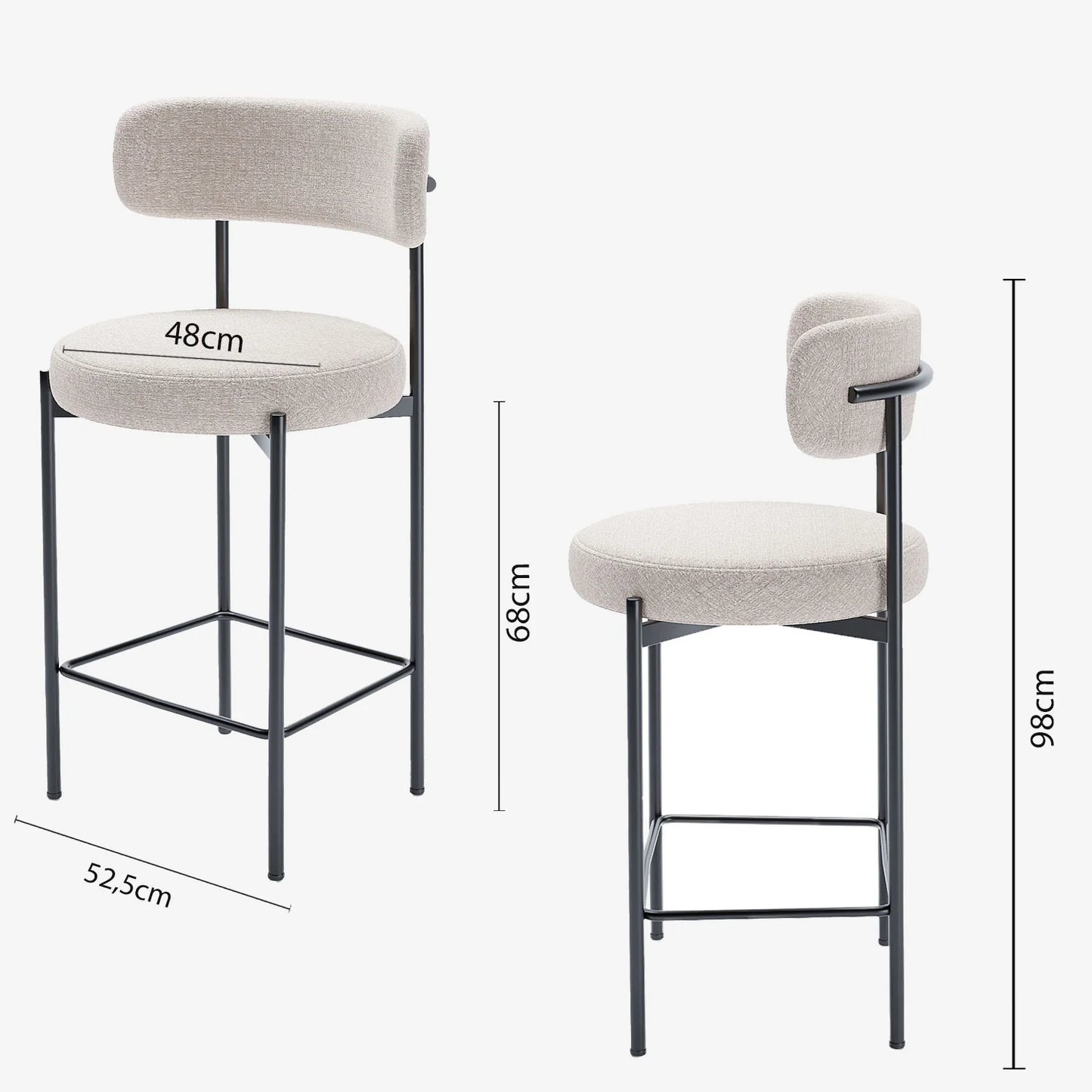 Lot de 2 tabourets de bar velours cr me Agathe