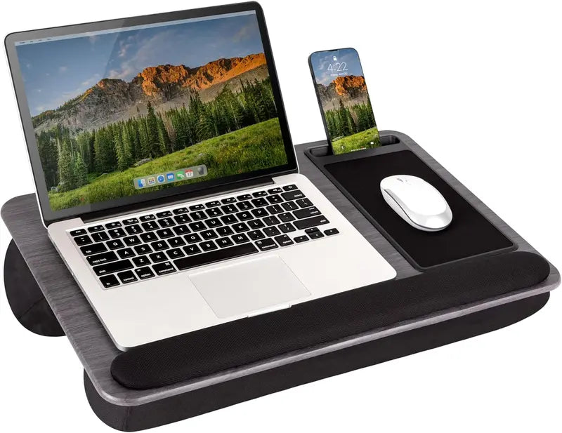 Ergonomic Lap Desk for Remote Work Featuring Integrated Mouse Pad, Cushion & Device Slot