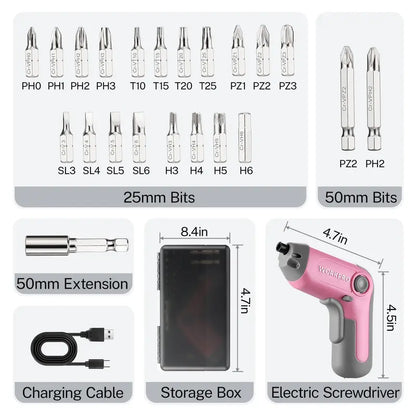 WORKPRO 3.6V Offset-Shaft Cordless Screwdriver  22-Piece Bit Set in Pink Ribbon Packaging