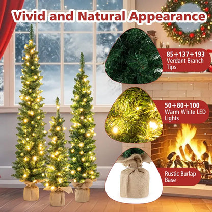 Pre-Lit Artificial Christmas Tree Trio (3′, 4′, 5′)