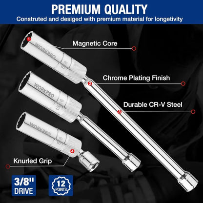 WORKPRO 7-Piece Magnetic Swivel Spark Plug Socket Set