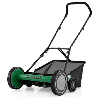18-Inch Manual Push Reel Lawn Mower with 5-Blade Manganese Steel Cutting System