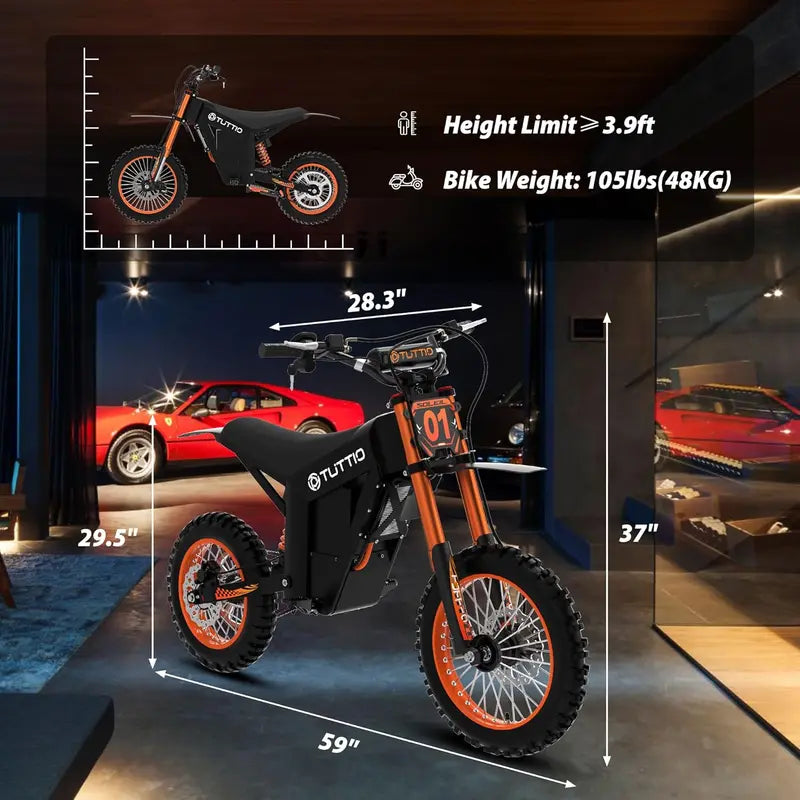 48V Electric Dirt Bike for Teens & Adults with Removable 21Ah Battery