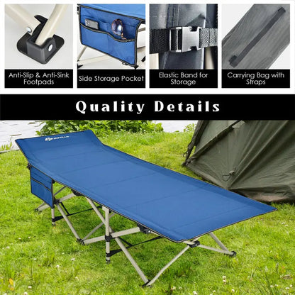 Extra-Wide Folding Camping Cot  Reinforced 28.5-Inch Wide Cot Supporting Up to 882 LB