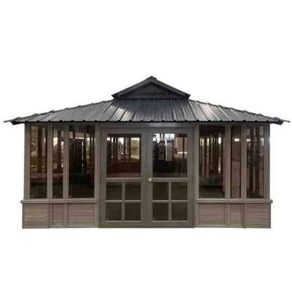 26 ft W × 15.5 ft D Solid Wood Patio Gazebo  Rustic Outdoor Garden Structure