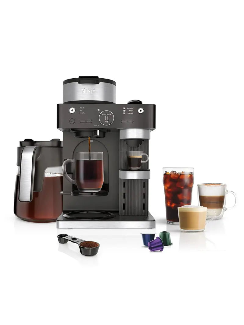 Ninja CFN601 Barista System  Espresso, Coffee & Latte Maker with Built-in Frother, 12-Cup Carafe, and Nespresso-Compatible Brewing  Black