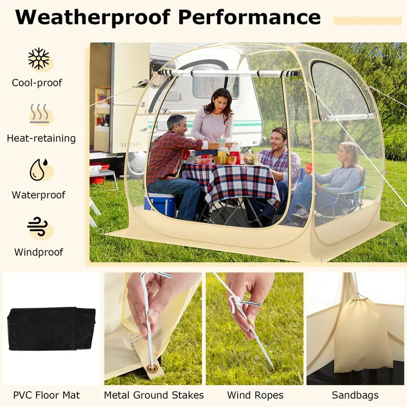 All-in-One Pop-Up Sports Tent  4.2 ft x 4.2 ft Weatherproof Pod with Stakes, Sandbag, Floor Mat & Wind Rope