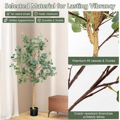 5.5-Foot Faux Eucalyptus Tree  Lifelike Silver Dollar Leaf Plant in Decorative Pot