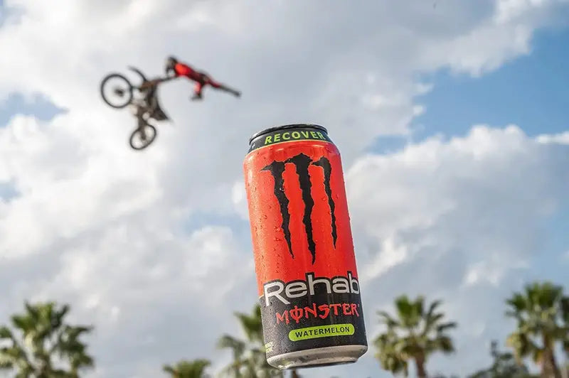 Monster Energy Rehab Watermelon Drink, 15.5oz, 24-Pack, Hydrating Electrolytes & Vitamins, 150mg Caffeine