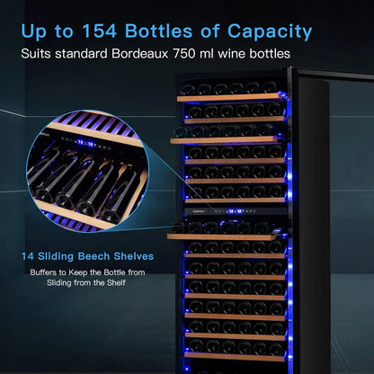 24-Inch Dual-Zone Wine Cooler  154-Bottle Capacity Freestanding or Built-In Refrigerator with Tempered Glass Door, Memory Function & Independent Temperature Control