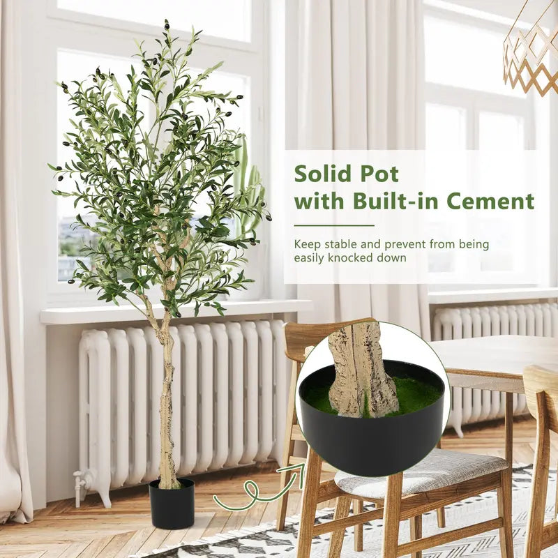 6-Foot Silk Olive Tree  Tall Realistic Fake Potted Tree with Decorative Planter
