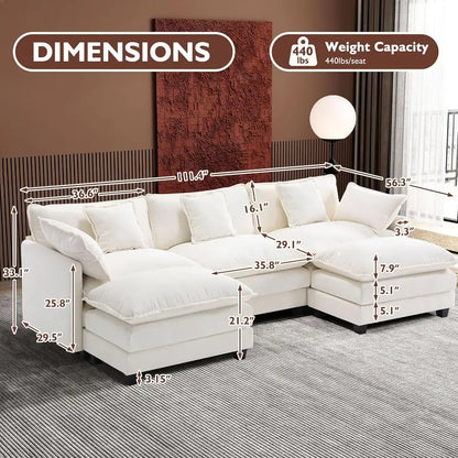 ihanherry 146-Inch Modern U-Shaped Modular Cloud Sofa  Customizable Layout