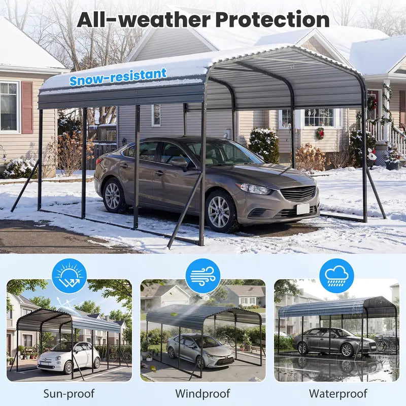 10′ x 14.5′ Heavy-Duty Galvanized Steel Carport Shelter for Outdoor Vehicle Protection
