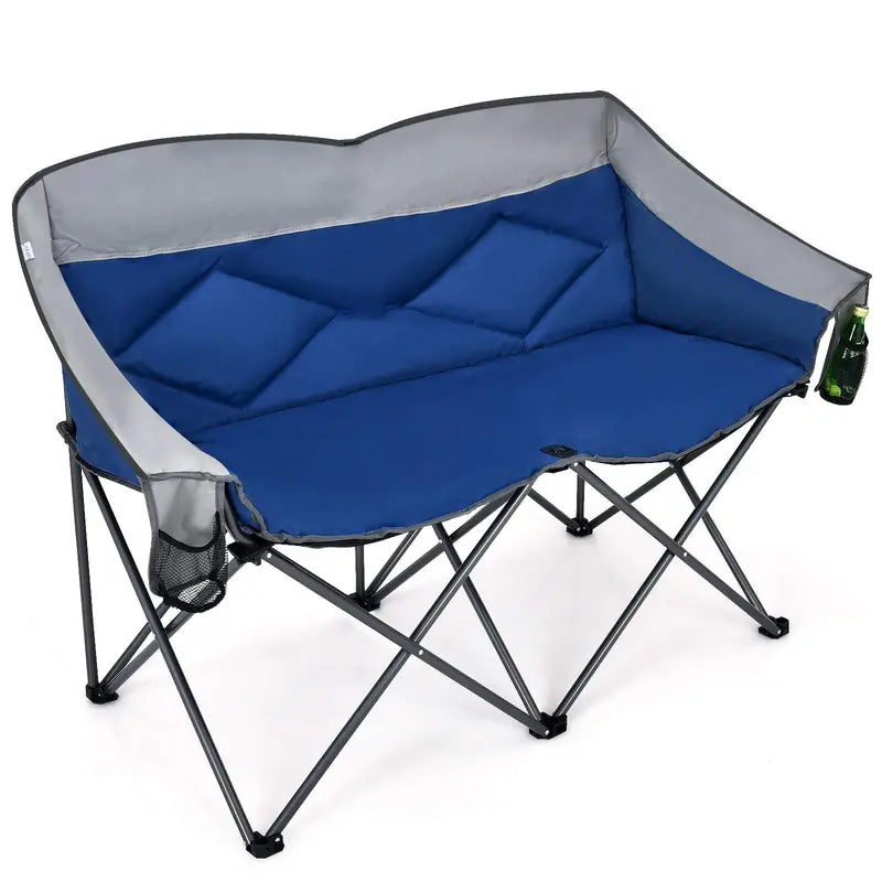 Couples Folding Loveseat Chair  Double-Seater Camping Chair with Padded High Back and Carry Storage Bags