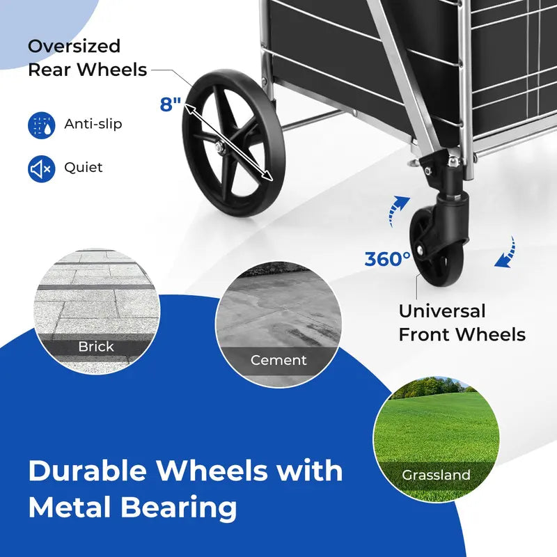 Waterproof Jumbo Folding Shopping Cart for Groceries  Upgraded Lightweight Design