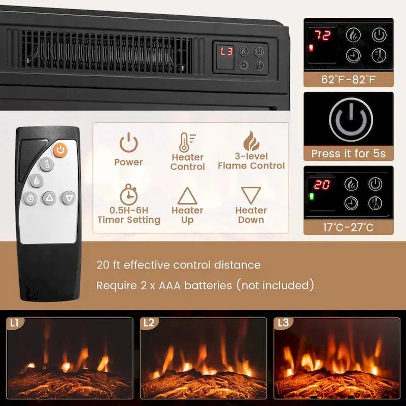 Costway Electric Fireplace TV Stand  LED-Lit Media Console with 18″ Heater & Adjustable Flame Effects